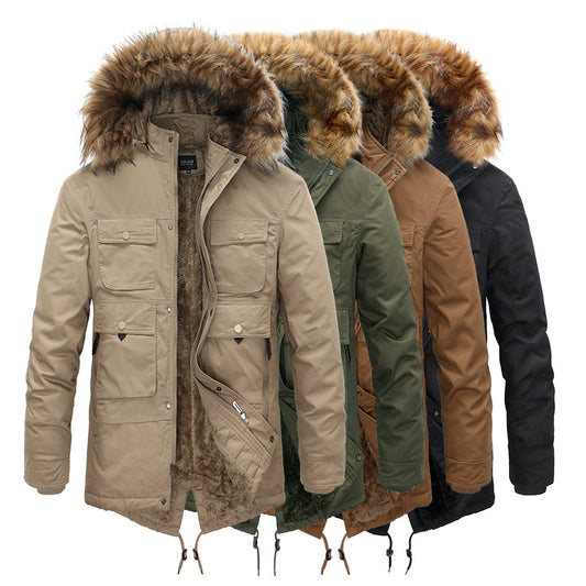 Men's Winter Velvet Thickened Fur Collar Warm Jacket