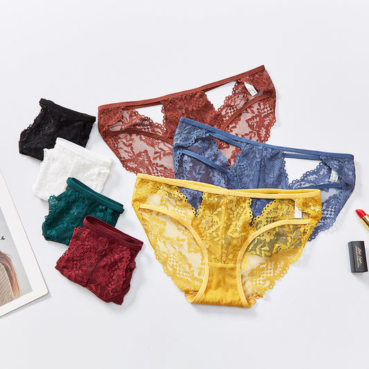 Low-waist Sexy Hollow Lace Mesh See-through Briefs