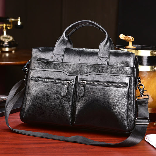 New Men's Genuine Leather Handbag 14 Inch Business Large Capacity Briefcase