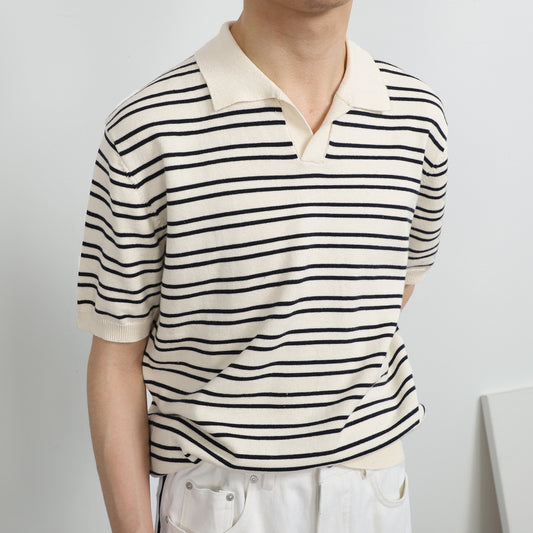 2023 Men’s Versatile Simple Fashionable Lapel Striped Polo Shirt
