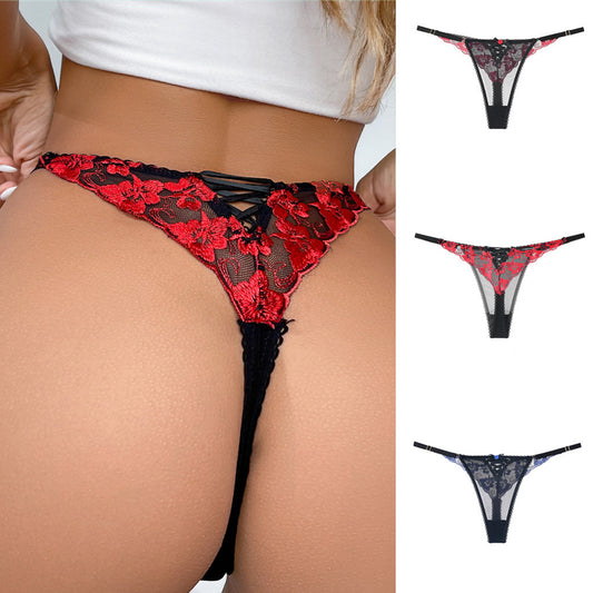Embroidered Sexy Lace Low Rise See-Through Thong