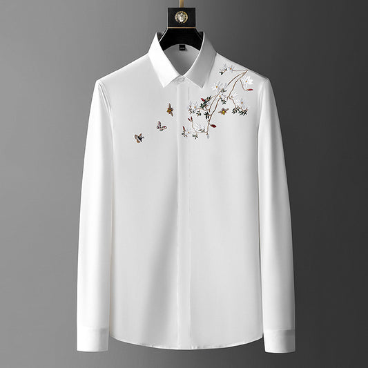2023 New Fashion Pattern Embroidered Slim Fit Non-Iron Shirt