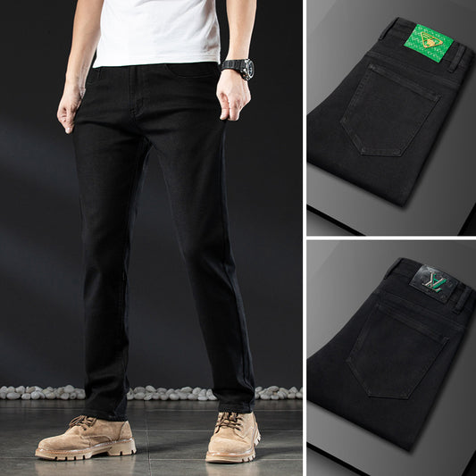 New High-end Men's Black Straight Slim Stretch Casual Versatile Jeans
