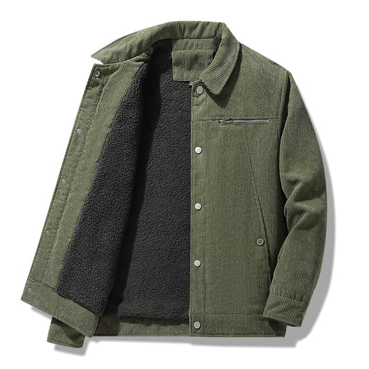 Corduroy cotton loose plus velvet thickened jacket