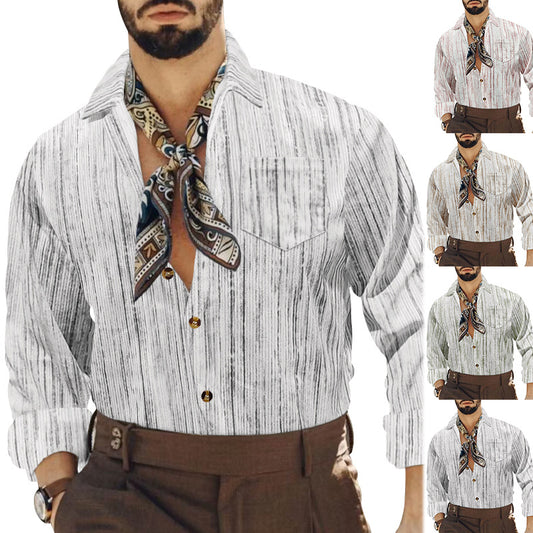 Men's Vintage Corduroy Tie-Dye Casual Pocket Long Sleeve Shirt