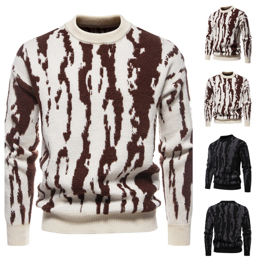 Men's Fashion Printed Casual All-match Round Neck Pullover Sweater