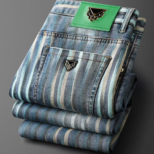 Men's Striped Contrast Casual Jeans