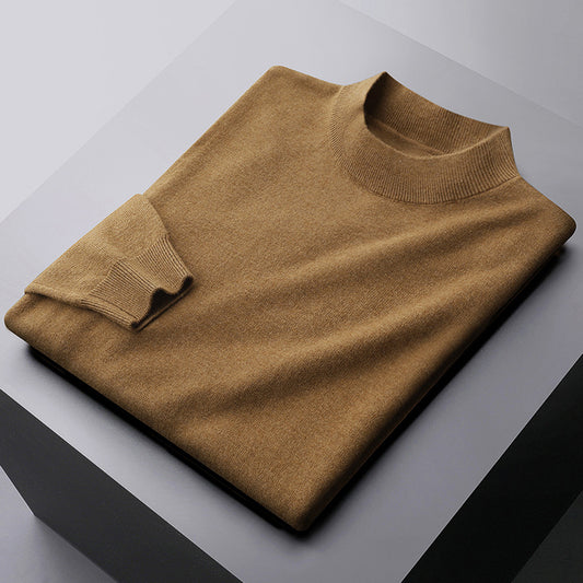Men's 100% Pure Wool Business Casual High-end Warm Half Turtleneck Sweater