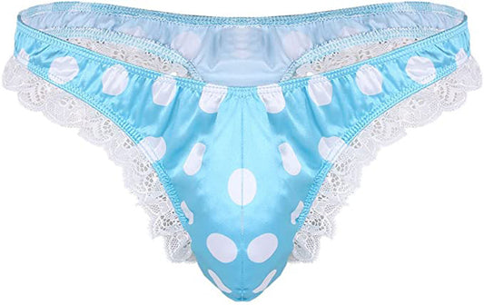 Men's Satin Polka Dot Lace Thong