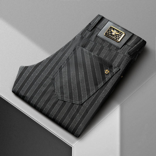Vertical striped jacquard stretch non-iron anti-wrinkle straight trousers