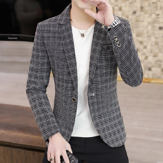 Fashionable and casual plaid British suit jacket
