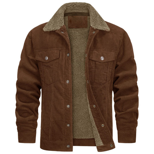 Men's 2023 New Corduroy Lapel Plush Loose Casual Jacket