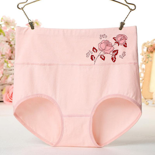Women High Waist Pure Cotton Rose Logo Panties