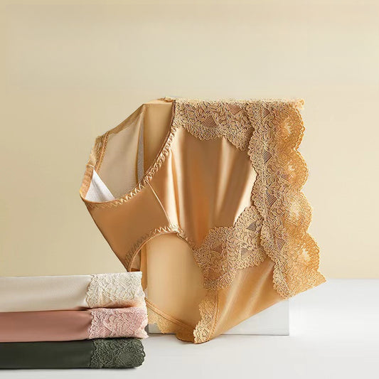 Satin Lace Breathable Mesh Briefs