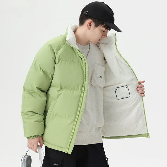 Winter Solid Color Stand Collar Thickened Warm Lambswool Down Jacket