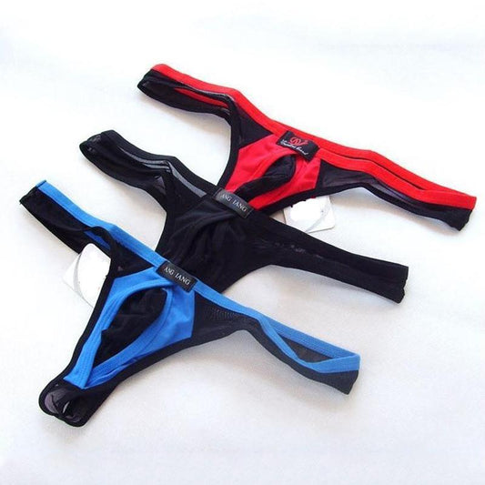 Men's low-rise mesh transparent thong -
