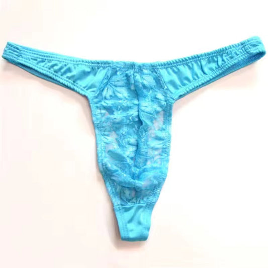 Lace Ice Silk Stitching Sexy Thong - Fashion Men's Panties