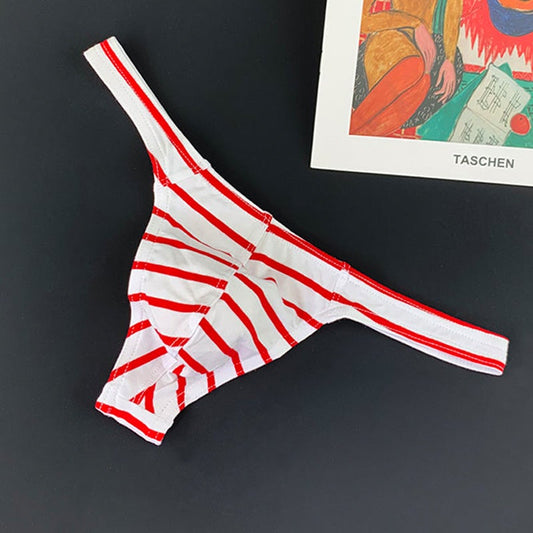 Men low waist cotton striped sexy thong