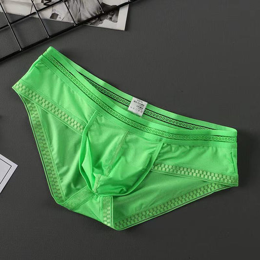 Men's Ice Silk Solid Color Printed Side Briefs - Fashion Men's Panties