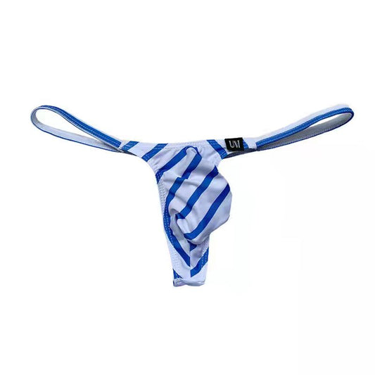 Men's Ice Silk Print Striped Low Waist Thong