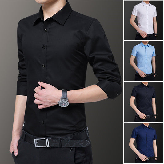 New Men's Non-Iron Slim Casual Solid Color Shirt