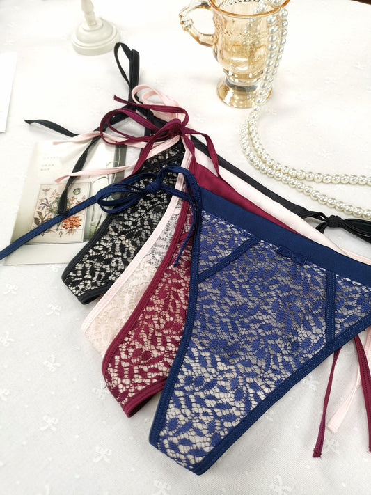 Contrasting Color Leopard Jacquard Mesh Lace Sexy Thong