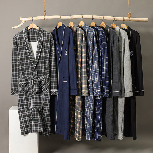 New Cotton Plaid Loose Plus Size Bathrobe