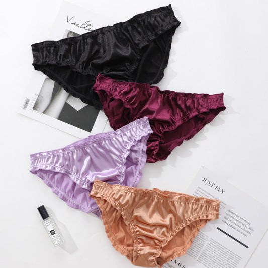 Men Solid Satin Ruffle Panties Sexy Thongs - Fashion Men's Panties