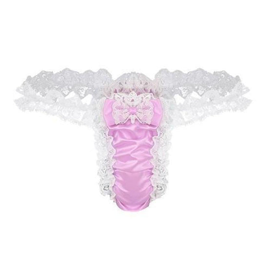 Men Ruffle Frilly Satin Panties Bowknot G Strings Thongs