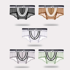 Open-top U-shaped convex large pouch with crotch-opening men's boxer pants, ice silk ultra-thin