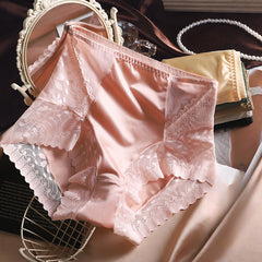 High Waist Breathable Satin Lace Briefs