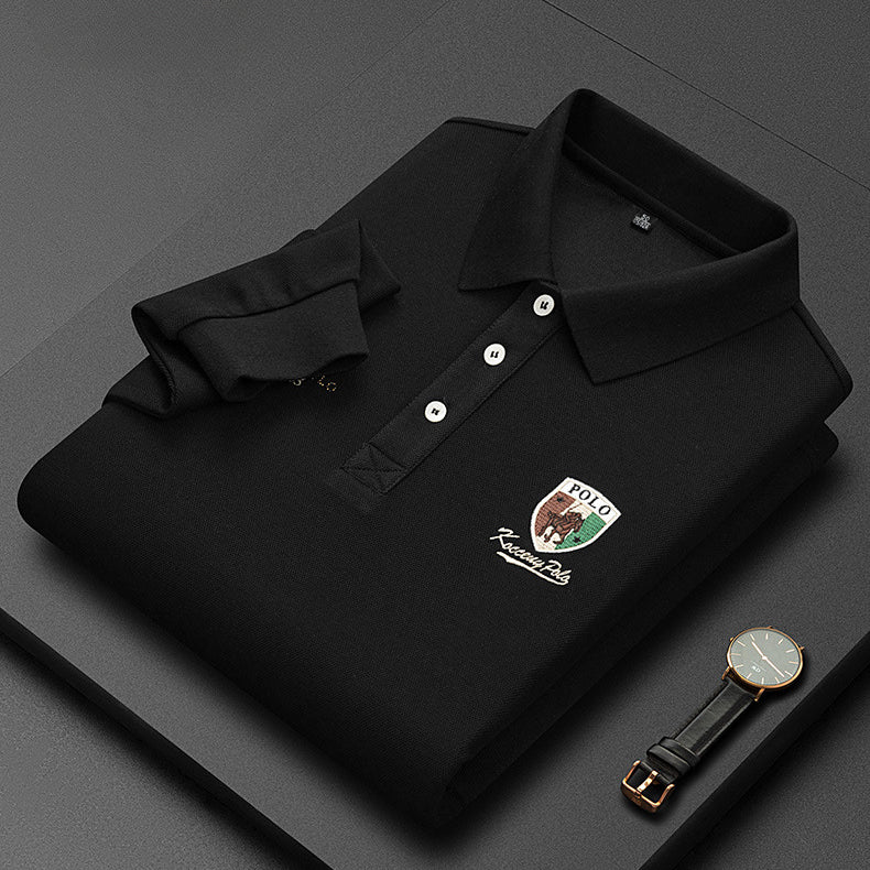 Men's Cotton Embroidered Long-sleeved Polo Shirt