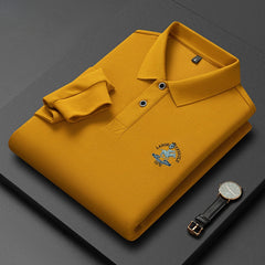 Men's Cotton Embroidered Lapel Long-sleeved Polo Shirt