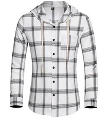 Men's Casual Plaid Hooded Long Sleeve Shirt