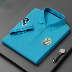 Men's Cotton Embroidered Business Short-sleeved Polo Shirt