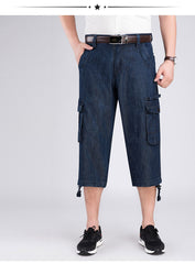 Men's Straight Multi Pocket Loose Casual Denim Shorts