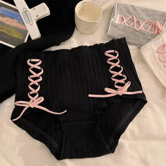 Antibacterial Sweet High Waist Pure Cotton Sexy Double Side Bandage Panties