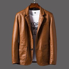 Men's New Suit Collar Business Casual Leather Jacket