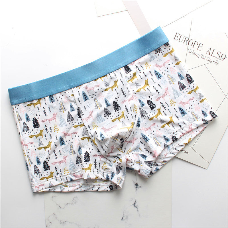 Men's High Quality Ice Silk Breathable Stretch Printed Fashionable Sexy Boxer Briefs