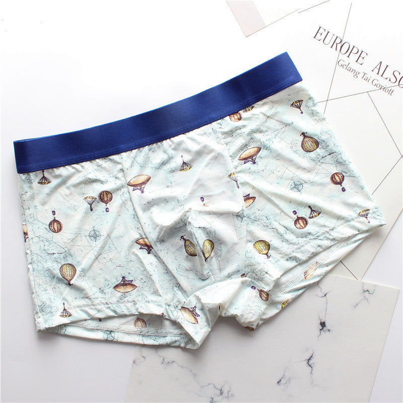 Men's High Quality Ice Silk Breathable Stretch Printed Fashionable Sexy Boxer Briefs