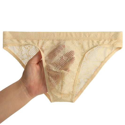 Men's lace transparent low waist sexy ice silk Panties