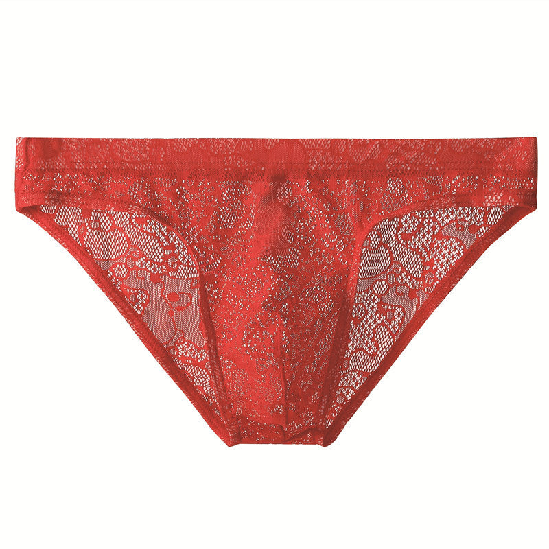 Men's lace transparent low waist sexy ice silk Panties