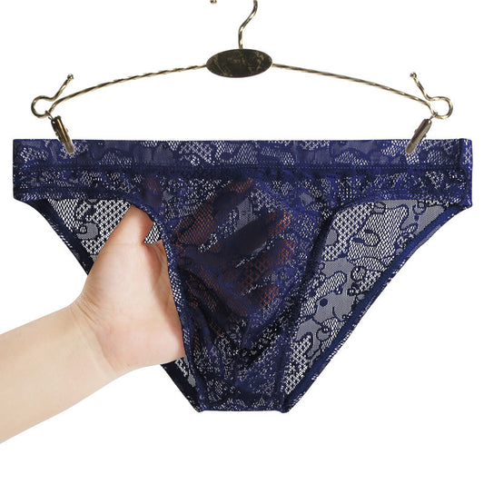 Men's lace transparent low waist sexy ice silk Panties