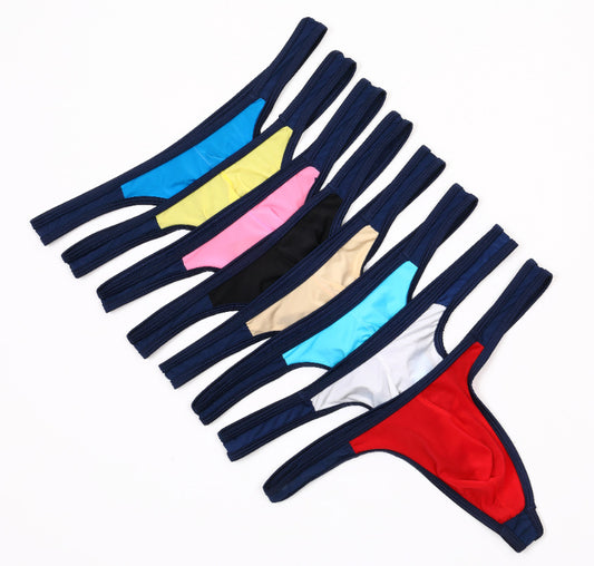 Men's Ice Silk Low Waist Contrast Color Trendy Thong