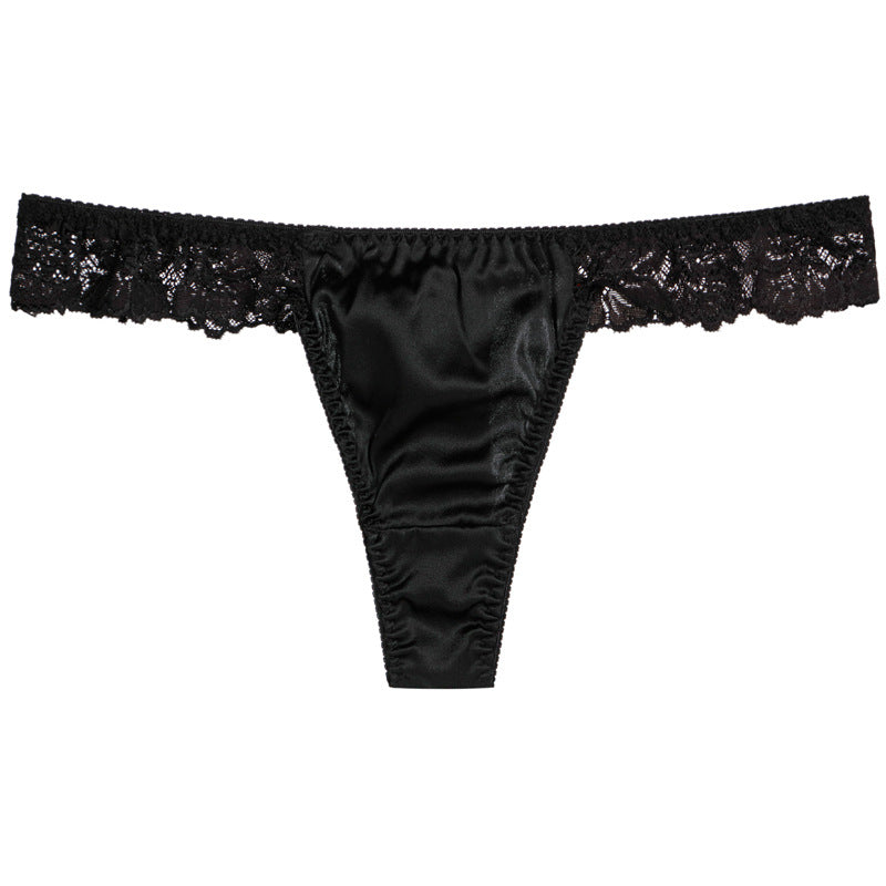 Sexy Lace Edge Mulberry Silk Breathable Large Size Thong