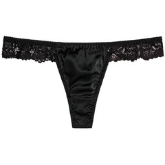 Sexy Lace Edge Mulberry Silk Breathable Large Size Thong