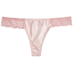 Sexy Lace Edge Mulberry Silk Breathable Large Size Thong