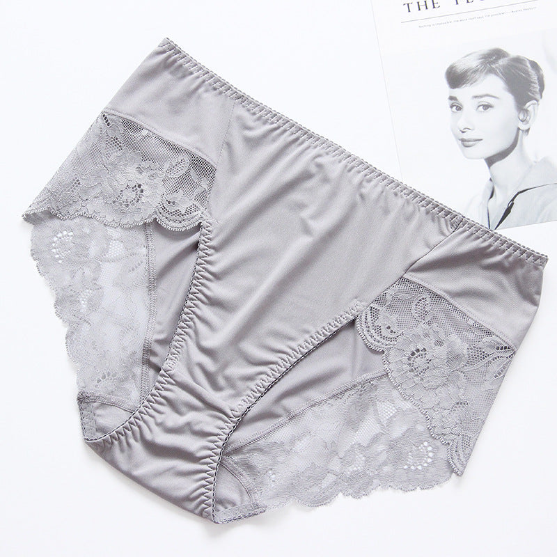 Lace Seamless Large Size Milk Ice Silk High Waist Mesh Panties