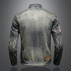 Denim Stand Collar Zip-Up Jacket