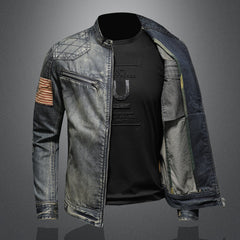 Denim Stand Collar Zip-Up Jacket